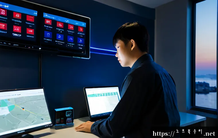 여수동 DRIVER_CAUGHT_MODIFYING_FREED_POOL - Photorealistic remote-support workstation in a Yeosu-dong apartment office, technician reviewing a v...