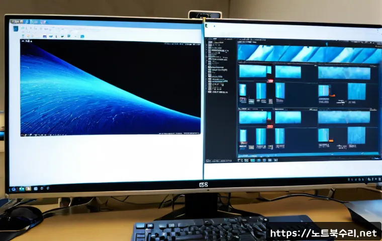 삼패동 VIDEO_TDR_FAILURE - Photorealistic remote-support workstation in a quiet riverside office near Sampae-dong, dual monitor...