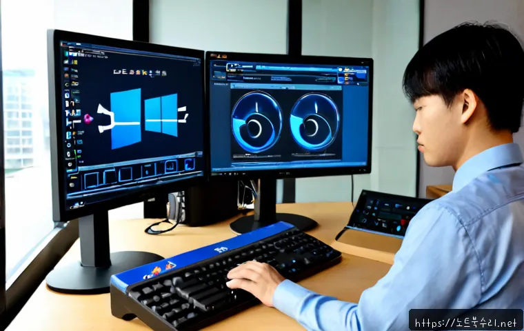 금토동 DRIVER_VERIFIER_DETECTED_VIOLATION - Photorealistic remote IT support workstation in a modern Geumto-dong technology office, dual monitor...