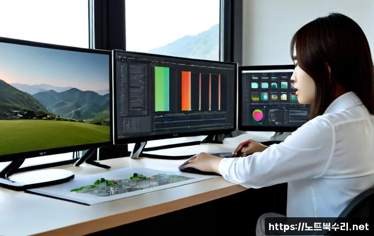 과천동 SOFTWARE_EXCEPTION - Photorealistic architectural workstation in a quiet modern office near low green foothills, designer...