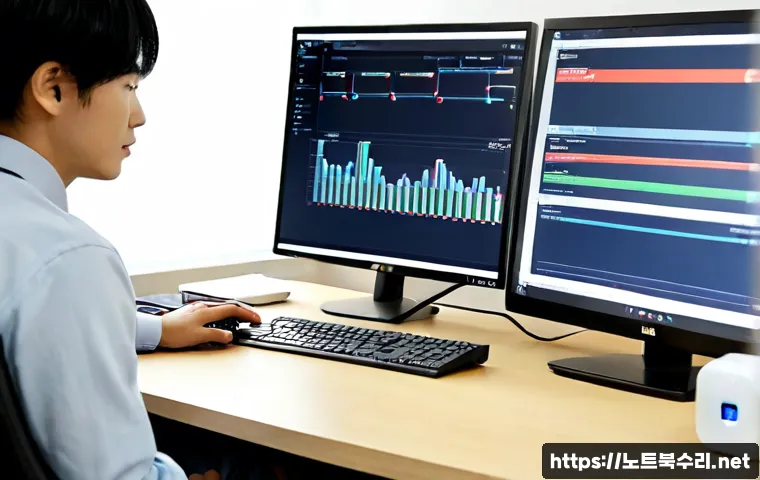 검암경서동 신호없음 - Photorealistic remote-support workstation in a modern apartment near Geomam, dual monitors showing b...