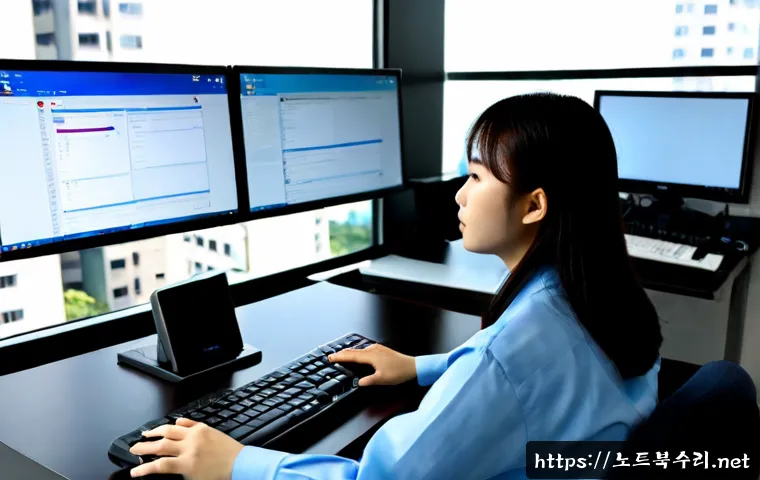 연수동 STATUS_INVALID_LOCK_SEQUENCE - Photorealistic remote-support workstation in Yeonsu-dong, an IT technician examining a dual-monitor ...