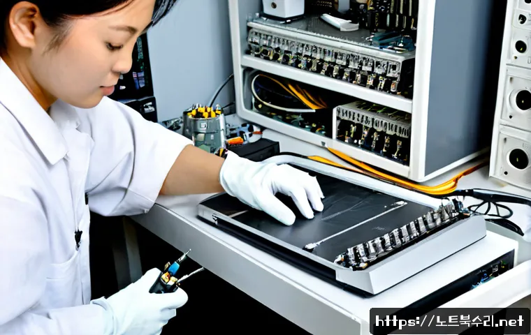 문정동 맥미니 판매 및 수리 - Photorealistic compact silver desktop computer on a clean repair bench in a Munjeong-dong electronic...
