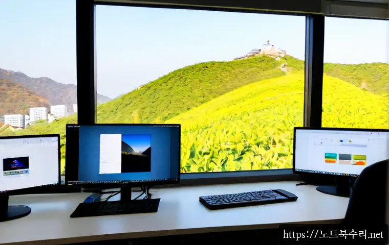 예장동 STATUS_INVALID_IMAGE_FORMAT - Photorealistic remote-support workstation in a compact YeJang-dong creative office, dual monitors sh...
