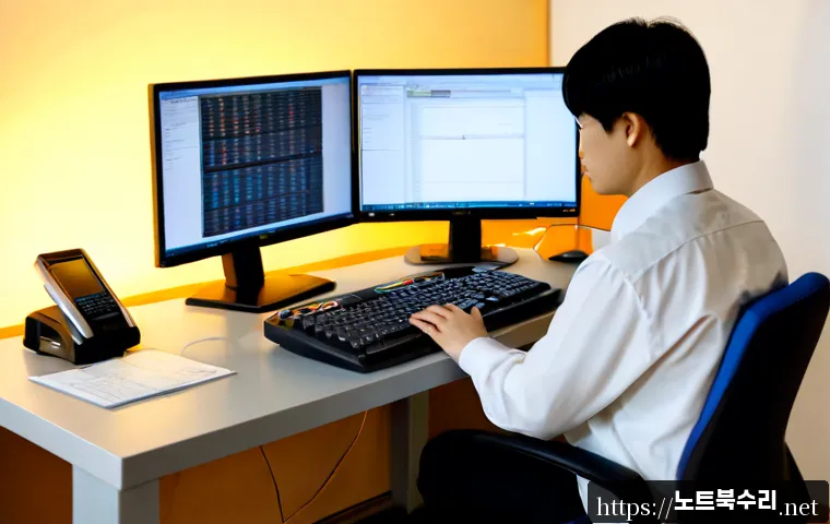 야동동 STATUS_SYSTEM_LICENSE_INVALID - Photorealistic remote-support workstation, technician reviewing a blank software licensing alert sym...