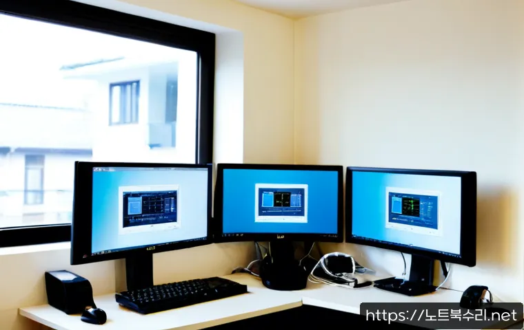 토당동 STATUS_DEVICE_NOT_READY - Photorealistic remote IT support workstation in a compact Totang-dong apartment office, dual monitor...