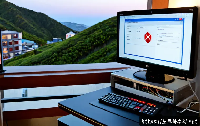 신봉동 STATUS_KERNEL_MODULE_NOT_FOUND - Photorealistic remote-support workstation in a quiet hillside apartment neighborhood, dual monitors ...