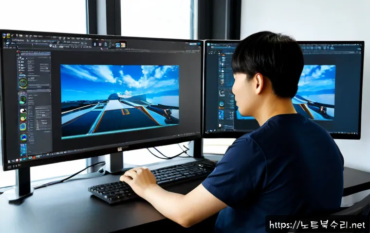 교북동 STATUS_STACK_BUFFER_OVERRUN - Photorealistic IT support workstation in a compact Seoul office near a quiet traditional neighborhoo...