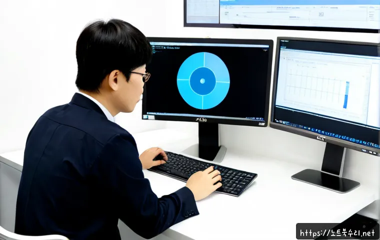 화성시 STATUS_DISK_WRITE_FAILURE - Photorealistic engineering workstation in Hwaseong’s industrial research district, anxious designer ...