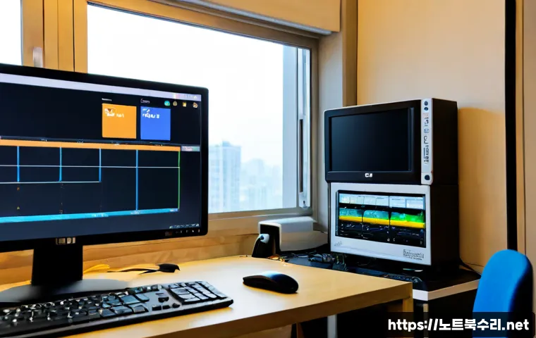 구포동 MEMORY_MANAGEMENT - Photorealistic remote-support workstation in a modest Gupo-dong apartment, desktop monitor showing a...