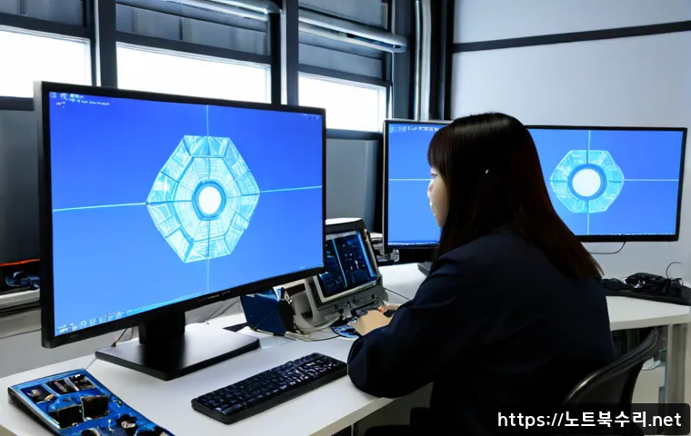 평동 HAL_INITIALIZATION_FAILED - Photorealistic engineering workstation in Pyeongdong’s light industrial district, a concerned techni...