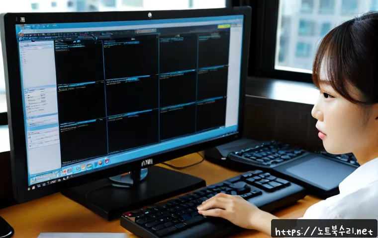장암동 STATUS_FILE_WRITE_FAILURE - Photorealistic IT support workstation in a quiet Jangam-dong apartment office, desktop monitor showi...