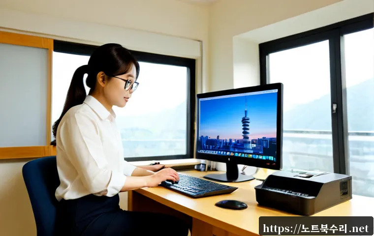 낙양동 출장방문윈도우 windows 설치 - Photorealistic onsite Windows installation at a compact apartment workspace in Nagyang-dong, technic...