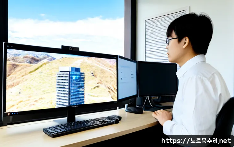 지산동 HARDWARE_FAILURE - Photorealistic remote-support workstation in Jisan-dong, a frustrated designer examining a desktop t...