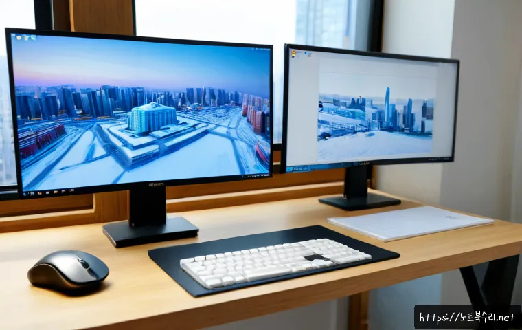 의정부 THREAD_STUCK_IN_DEVICE_DRIVER - Photorealistic architecture workstation in Uijeongbu’s Minsrak district, dual monitors showing a det...