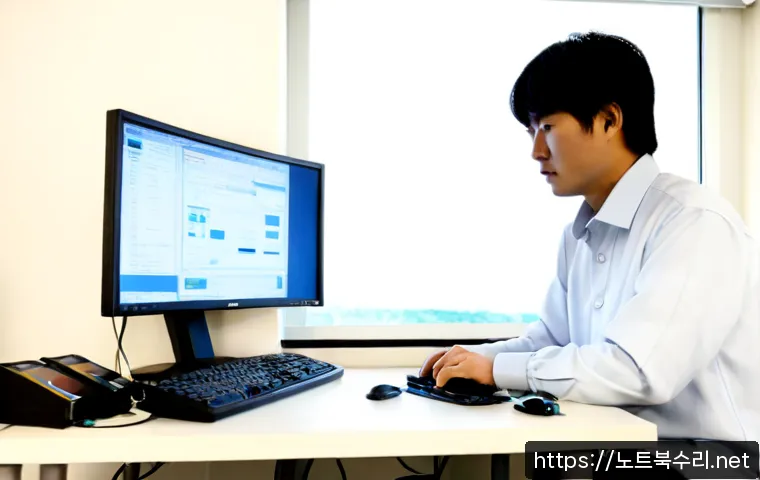 삼가동 운영체제 os 재설치 포맷 초기화 - Photorealistic computer repair workstation in Samga-dong, technician reinstalling an operating syste...