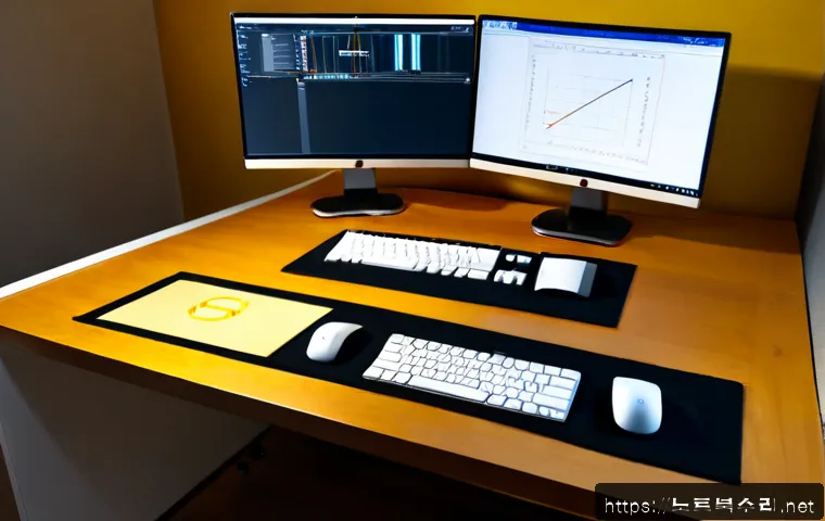안국동 STATUS_FLOAT_INEXACT_RESULT - Photorealistic software engineering workstation in a quiet Anguk-dong studio, dual monitors showing ...