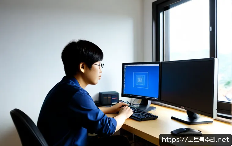 북면 컴퓨터 desktop 출장방문수리점 - Photorealistic desktop computer repair technician visiting a quiet North Myeon home office, carefull...