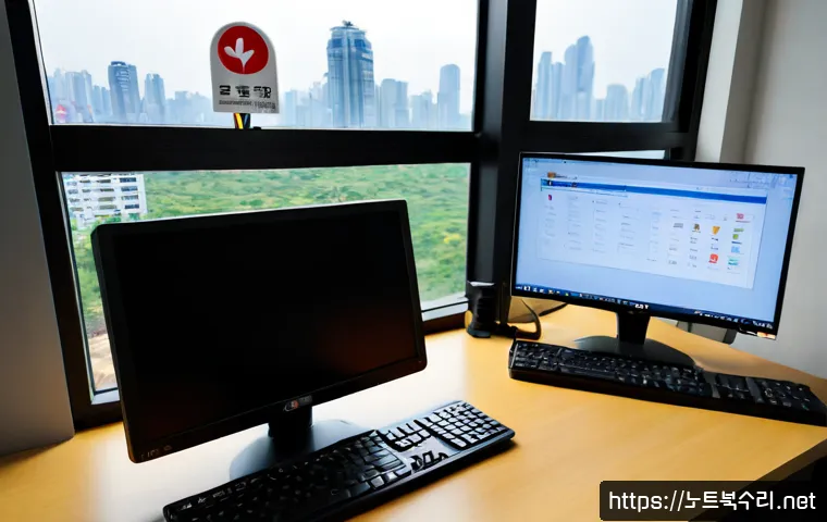 광장동 STATUS_FILE_NOT_FOUND - Photorealistic remote-support workstation in a compact Gwangjang-dong apartment office, dual monitor...