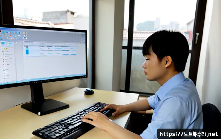 화산동 STATUS_IMAGE_ACCESS_DENIED - Photorealistic IT support workstation in a quiet Hwasan-dong office, desktop monitor displaying a cl...