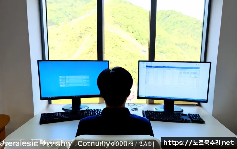 양주동 STATUS_KERNEL_APC_PENDING - Photorealistic remote IT support workstation in a quiet Yangju-dong apartment office, dual monitors ...