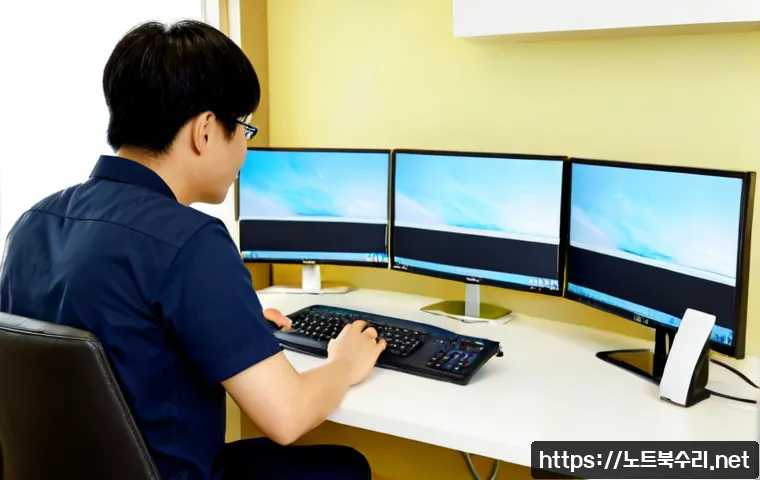 우만동 STATUS_SESSION_TIMEOUT - Photorealistic IT support workstation in a quiet Umadong-style residential office, dual monitors sho...