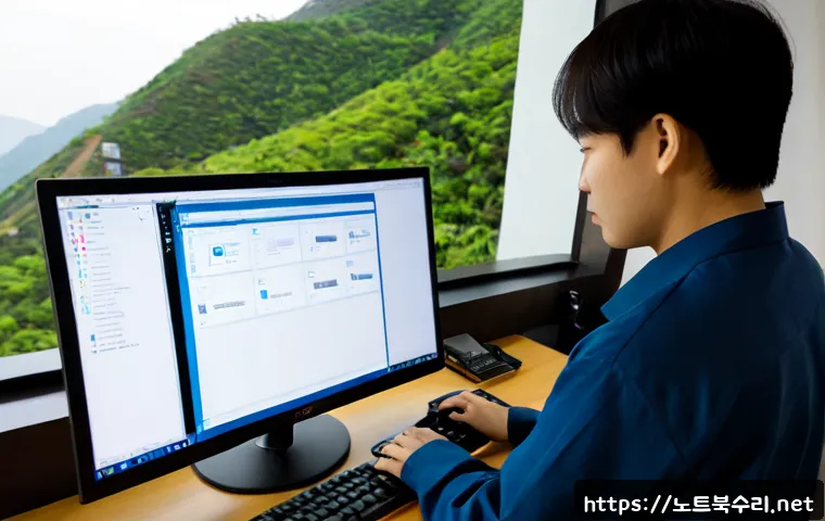 난향동 STATUS_IMAGE_ACCESS_DENIED - Photorealistic remote-support workstation in a compact hillside apartment, IT technician viewing a l...