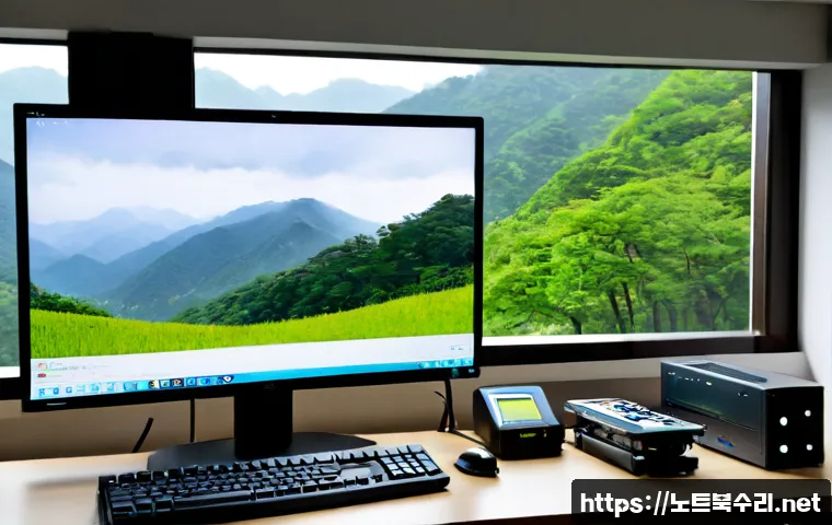 대야미동 STATUS_KERNEL_MODULE_CORRUPTION - Photorealistic IT support workstation in a compact Daeyami-dong apartment office, dual monitors show...