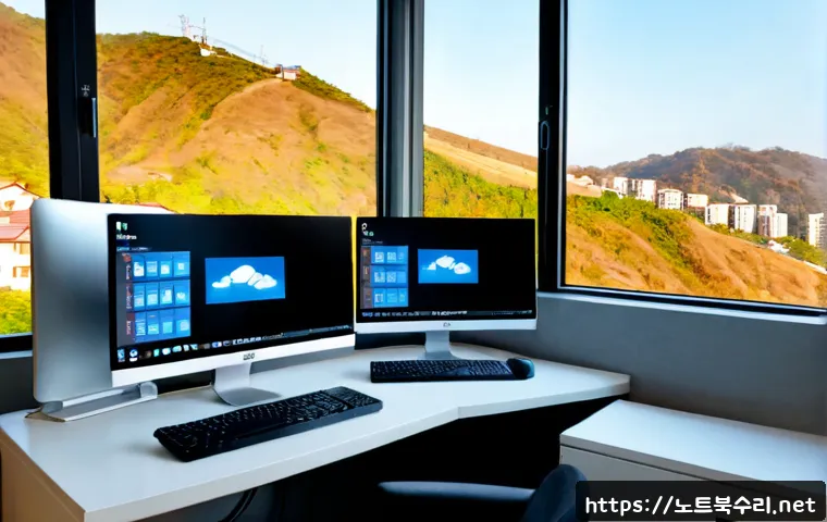 흑석동 STATUS_IMAGE_NOT_FOUND - Photorealistic IT support workstation in a compact apartment overlooking a quiet hillside neighborho...