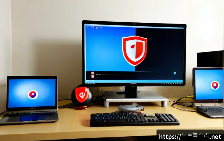 청량리동 STATUS_KERNEL_SECURITY_CHECK - Photorealistic IT support workstation in a compact Cheongnyangni-dong apartment office, dual monitor...