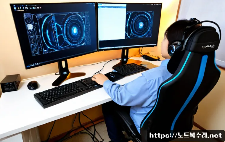 길음동 HARDWARE_FAILURE - Photorealistic IT support workstation in a compact Gireum-dong apartment office, technician diagnosi...