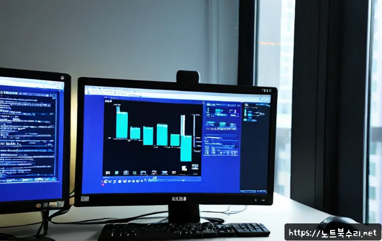 운서동 ACPI_BIOS_ERROR - Photorealistic IT support workstation in Unseo-dong, a desktop monitor frozen on a plain blue system...