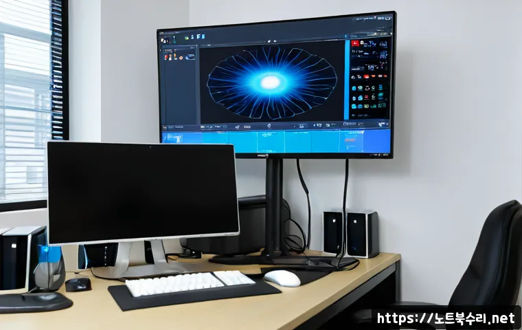 재동 STATUS_INVALID_THREAD - Photorealistic IT support workstation, focused technician restarting a compact office desktop, dual ...