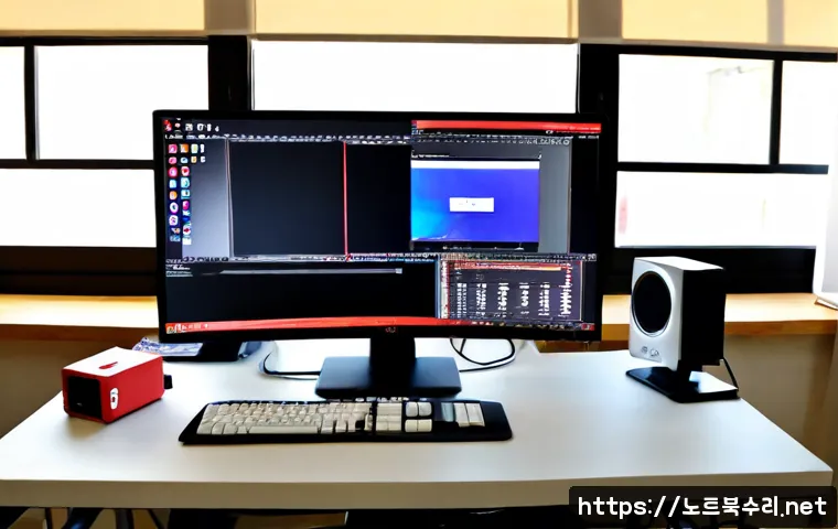 통인동 STATUS_IMAGE_CHECKSUM_MISMATCH - Photorealistic remote-support workstation in a compact Tongin-dong design studio, dual monitors show...
