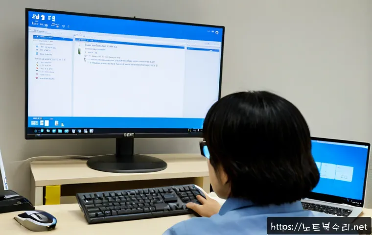 원미구 STATUS_SYSTEM_LICENSE_INVALID - Photorealistic IT support workstation in a modern Wonmi-gu office, dual monitors showing a generic m...