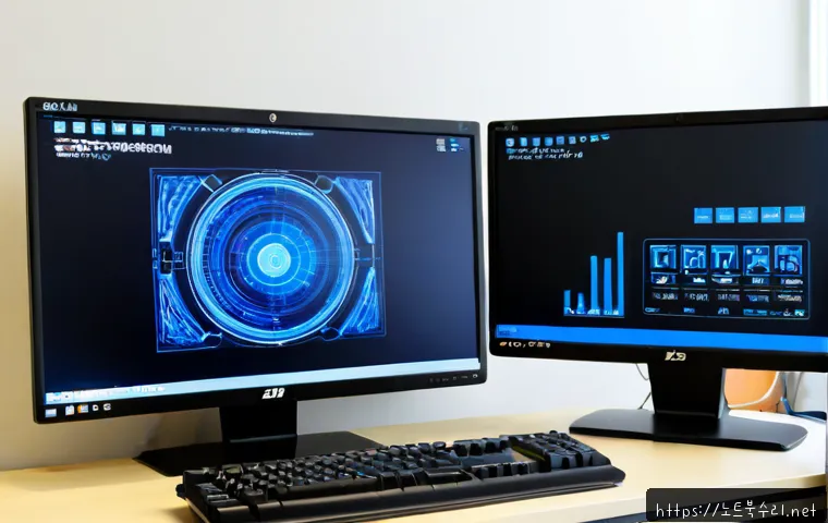 심곡본동 FAT32_FILE_SYSTEM - Photorealistic IT support workstation in a compact Sim-gokbon-dong office, desktop monitor showing a...
