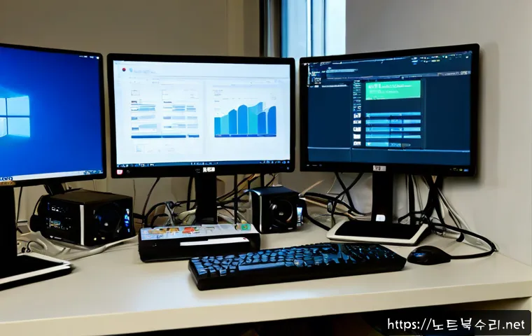 임학동 STATUS_UNSUCCESSFUL - Photorealistic IT support workstation in a compact office near a quiet residential district, dual mo...