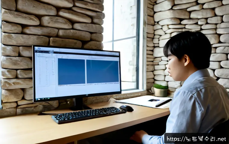 신문로 부팅불가 - Photorealistic remote-support workstation in a quiet Sinmunro office, frustrated designer facing a d...