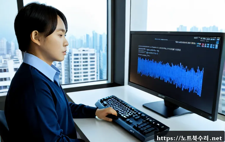 옥정동 SYSTEM_THREAD_EXCEPTION_NOT_HANDLED - Photorealistic remote-support workstation in a modern Korean apartment office, desktop monitor showi...
