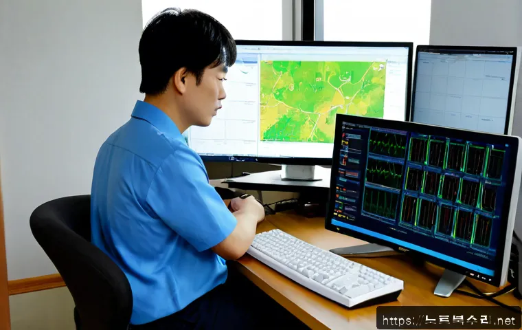 삼패동 STATUS_KERNEL_NETWORK_ERROR - Photorealistic IT support workstation in a quiet suburban Korean apartment near a broad riverside di...