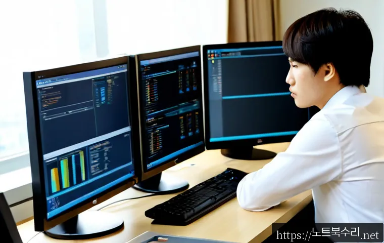 대야동 STATUS_KERNEL_BLOCKED - Photorealistic IT support workstation in Daeya-dong, a focused technician viewing a desktop computer...