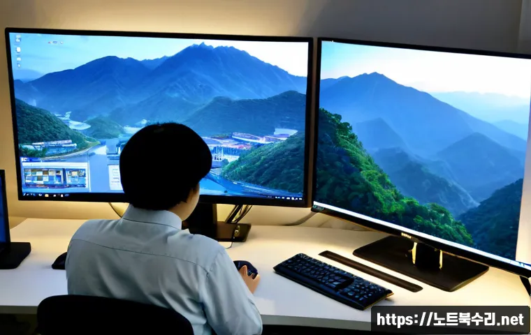 도봉동 STATUS_INVALID_DISPOSITION - Photorealistic IT support workstation in a compact Dobong-dong apartment office, dual monitors showi...