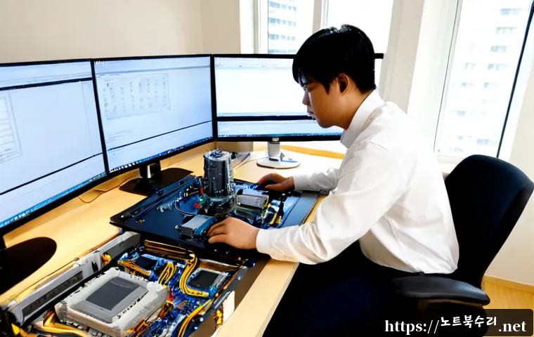 광사동 워크스테이션출장방문수리점 - Photorealistic on-site workstation repair inside a compact apartment office in Gwangsa-dong, technic...
