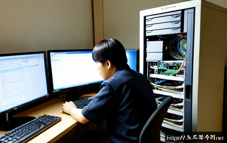 통인동 STATUS_DISK_READ_FAILURE - Photorealistic IT support workstation in a quiet Tongin-dong office, desktop monitor showing a text-...