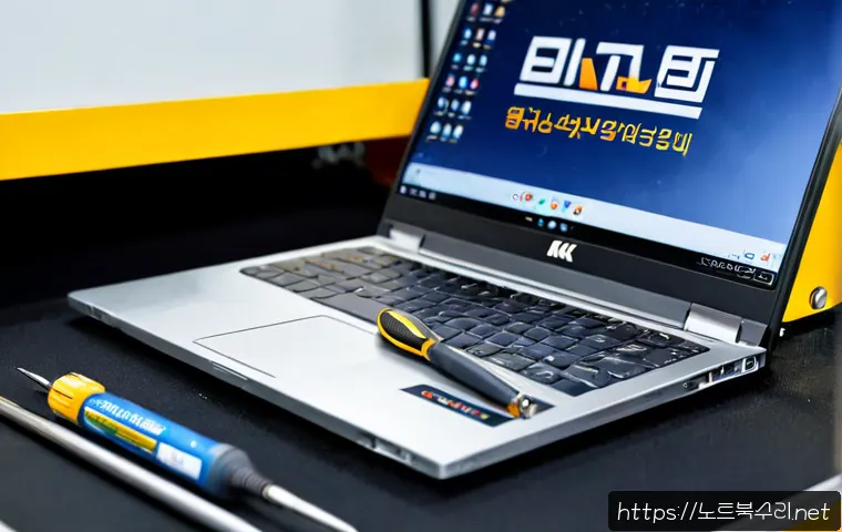 팔달구 맥북프로 판매 및 수리 - Photorealistic premium laptop repair workstation in Paldal-gu, Suwon, an unbranded aluminum professi...