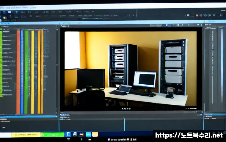 문배동 UDFS_FILE_SYSTEM - Photorealistic IT support workstation in a compact Munbae-dong office, dual monitors showing a clean...