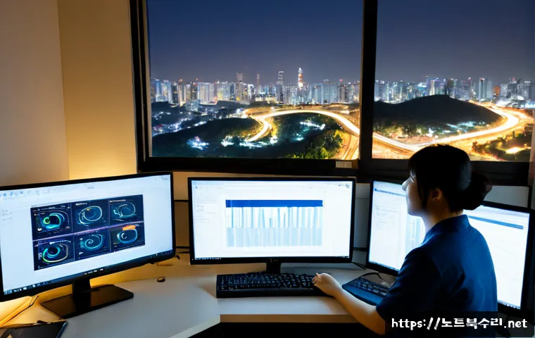 화곡동 SESSION_HAS_NO_PAGEFILE - Photorealistic IT support workstation in a compact Hwagok-dong apartment office, dual monitors displ...