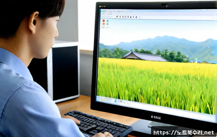창수면 악성코드 바이러스 - Photorealistic remote-support workstation in a quiet rural South Korean home office, desktop monitor...