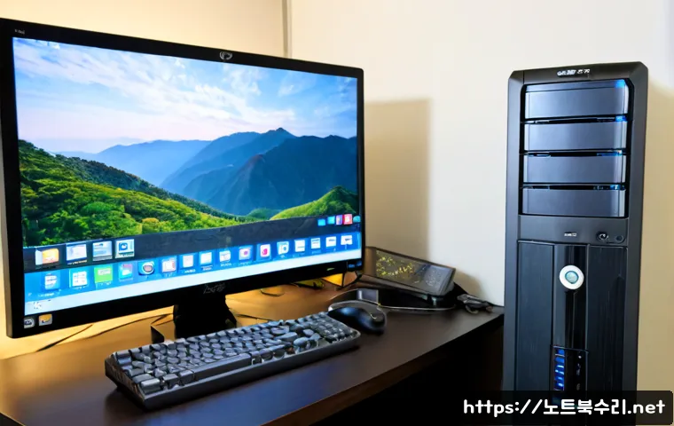 천송동 WHEA_UNCORRECTABLE_ERROR - Photorealistic PC repair workstation in a compact Cheonsong-dong apartment office, desktop tower ope...