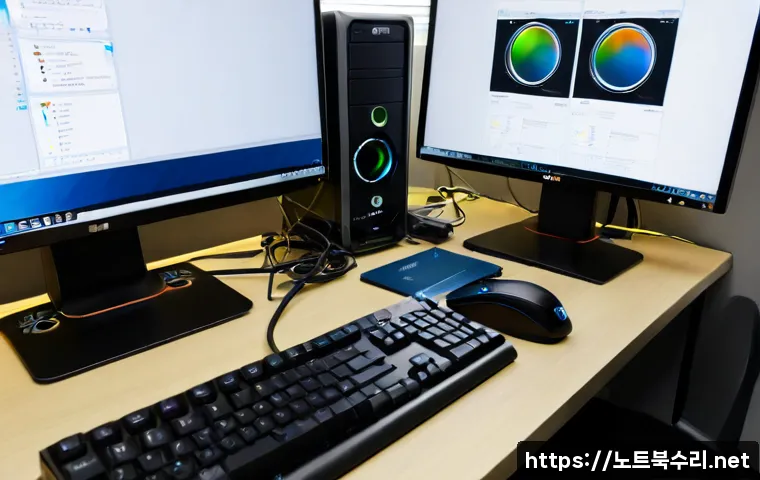 양정동 all boot options are tried - Photorealistic IT support workstation in a compact Yangjeong-dong office, desktop monitor showing a ...